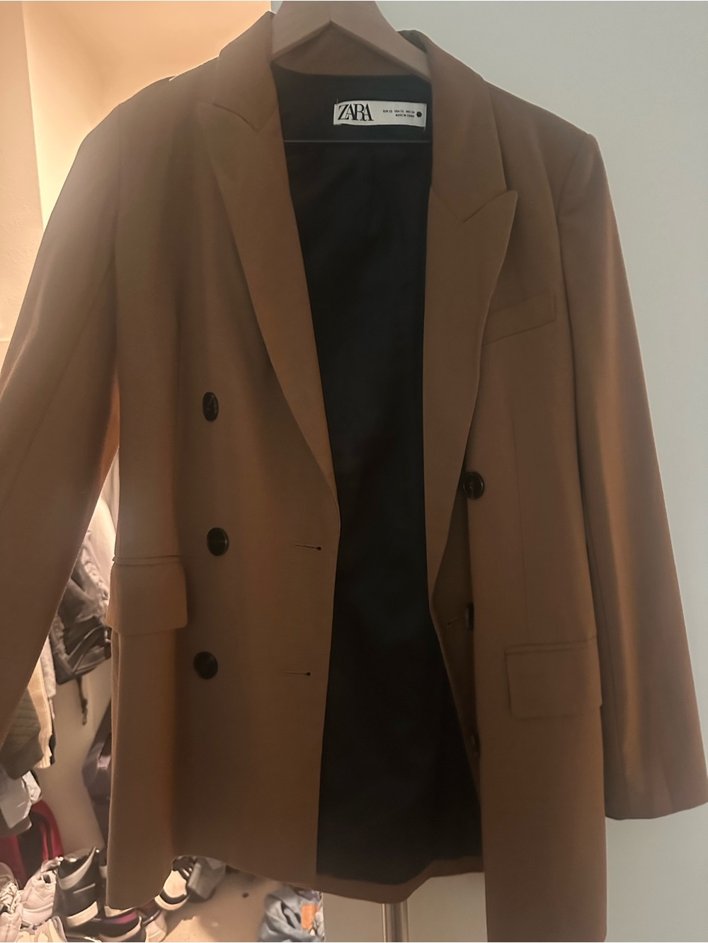 Zara Double-Breasted Tan/Brown Blazer